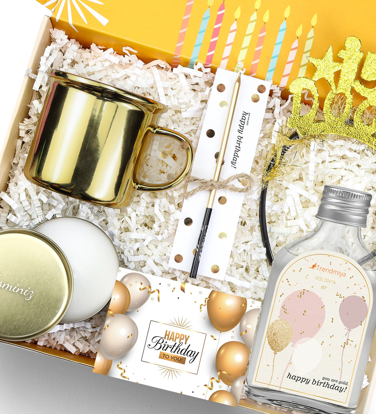 Kişiye Özel Mum & Kupa & Taç & Kolonya & Doğum Günü Mumu Hediye Seti