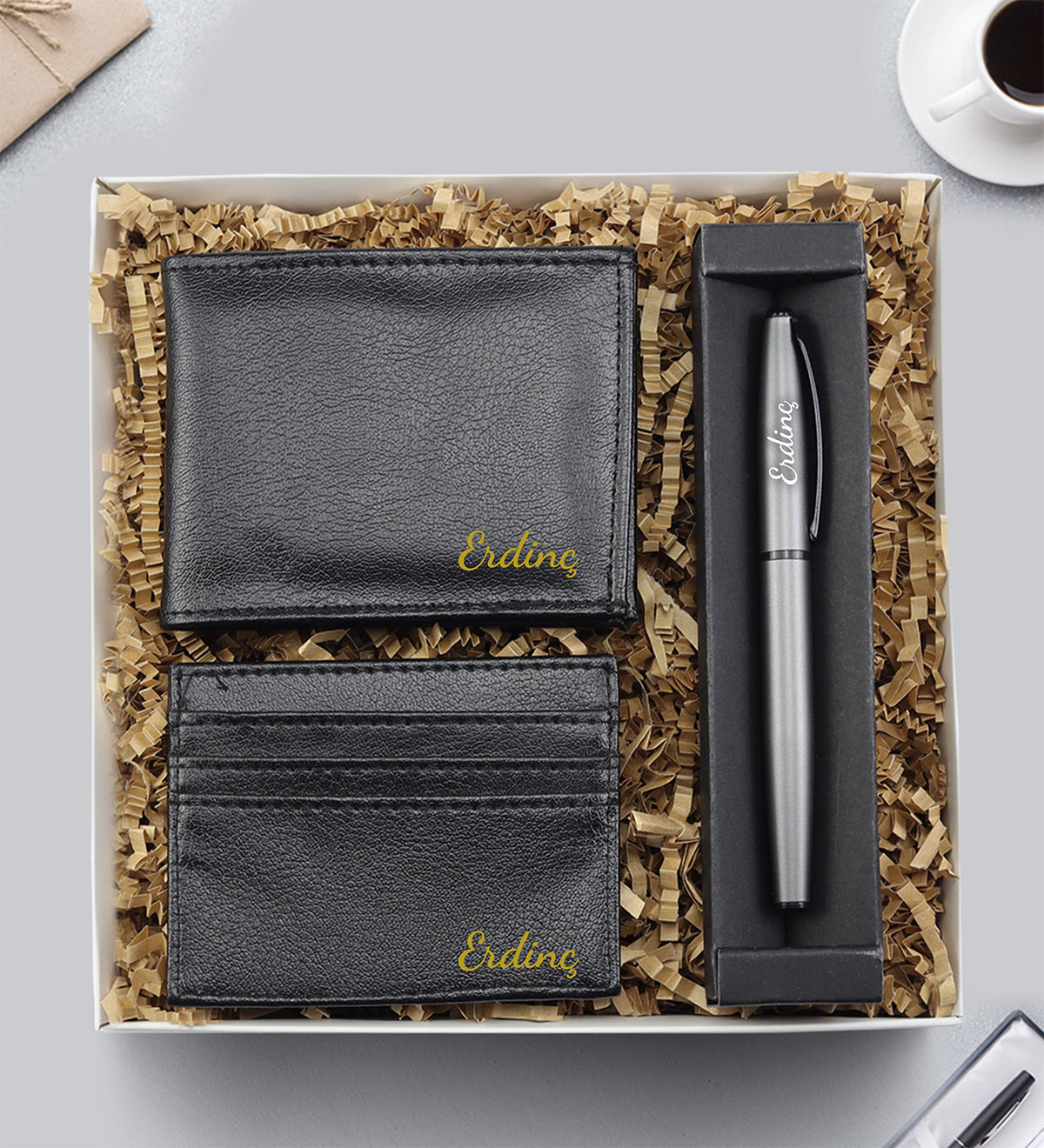 Gri Roller Kalem & Erkek Cüzdan & Kartlık