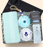 Kişiye Özel Fincan & Selamlıque Türk Kahvesi & Nazar Boncuklu Duvar Süsü & Rebul Kolonya & Peştemal Premium Hediye Seti