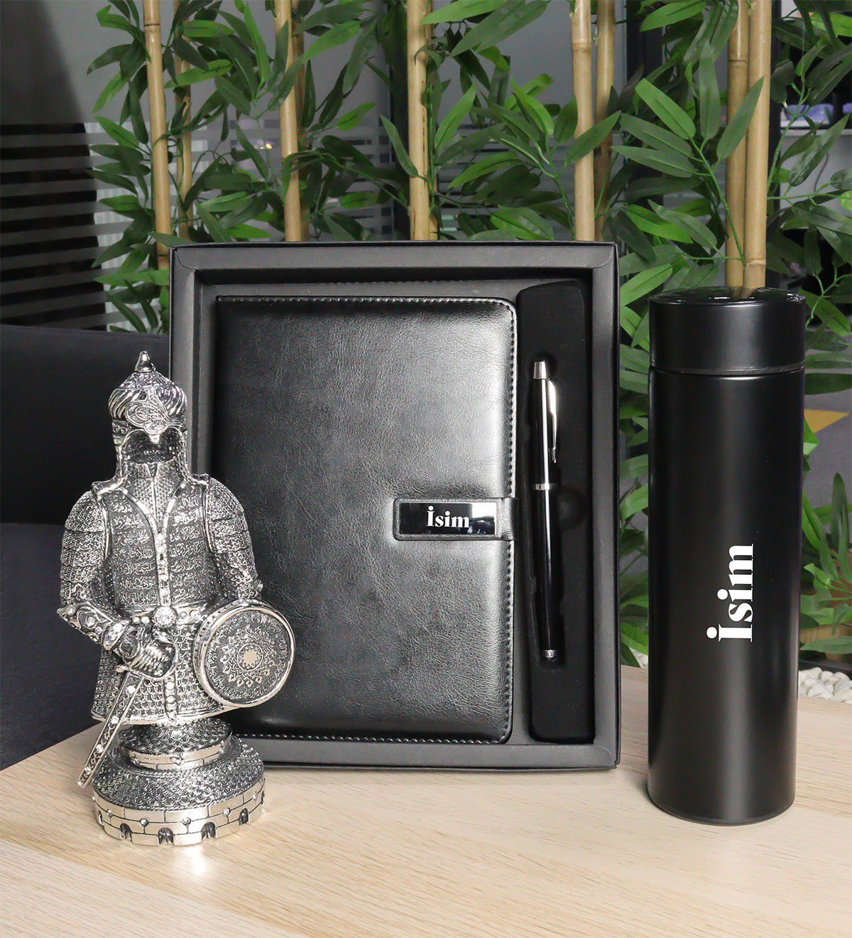 kişiye Özel Dereceli Termos & Fetih Zırh Ayetel Kürsi Biblo & Özel Kutulu Defter Seti