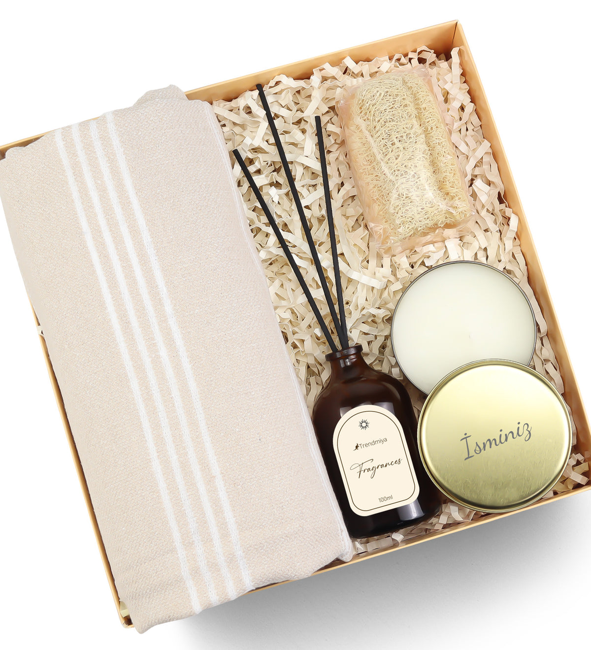 Kişiye Özel Mum & Oda Kokusu & Sabun & Peştemal Hediye Seti