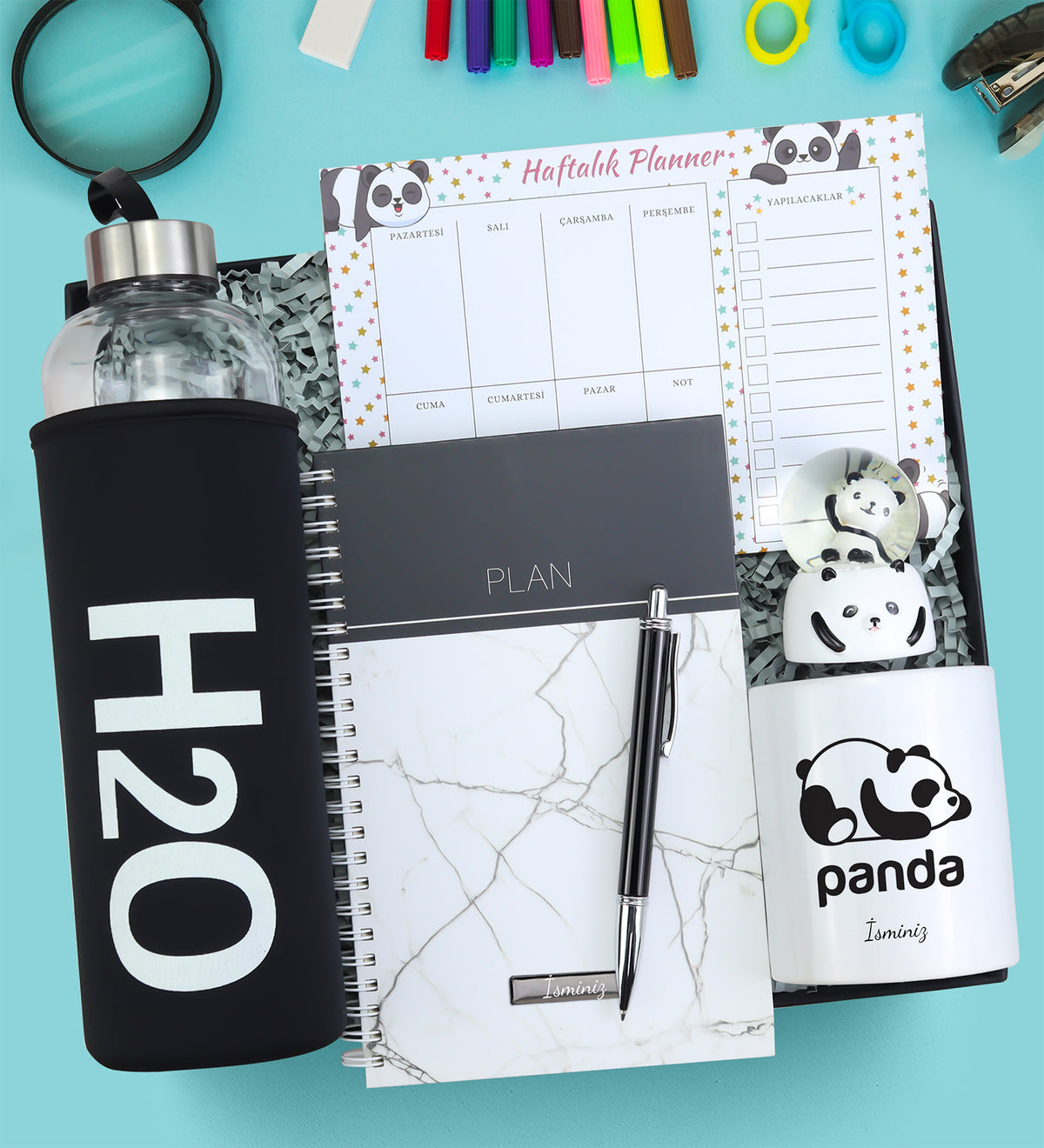 Matara & Panda Küre & Kalemlik & Defter & Planner Okula Dönüş Hediye Seti