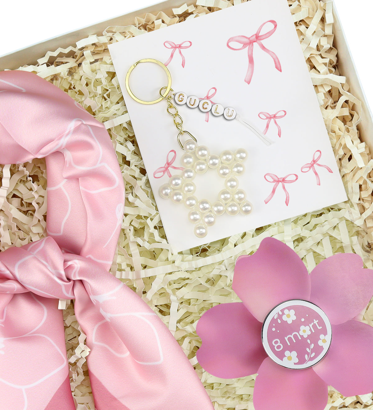 Motto İnci Yıldız Anahtarlık & Fular & Krem Hediye Seti