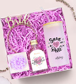 Kişiye Özel Cam Bardak & Bride Taç & Kolonya & Lotus Mum Bride Hediye Seti