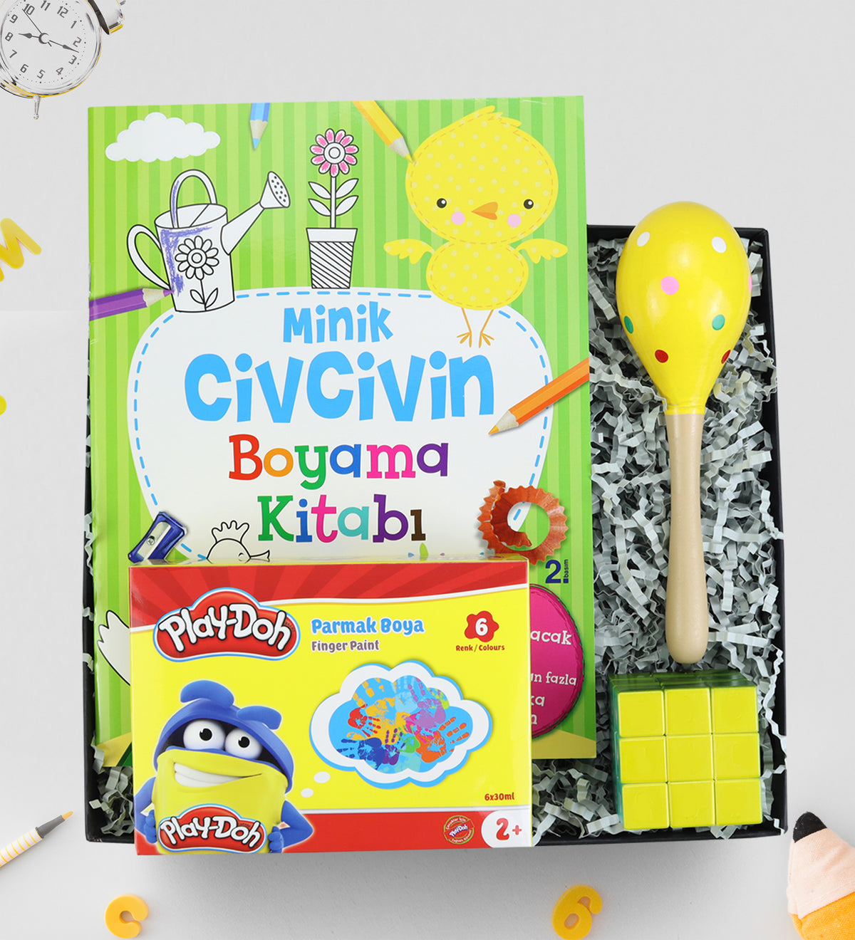 Boyama Kitabı & Play-Doh Parmak Boya & Marakas & Zeka Küpü Hediye Seti