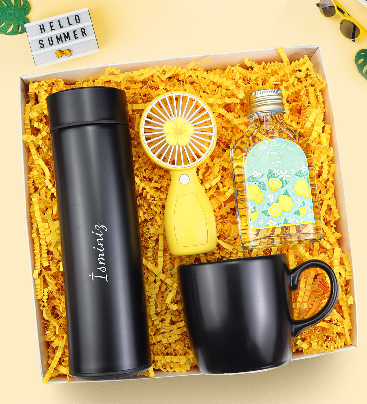 Kişiye Özel Termos & Kupa & Kolonya & El Fanı Yaza Merhaba Hediye Seti