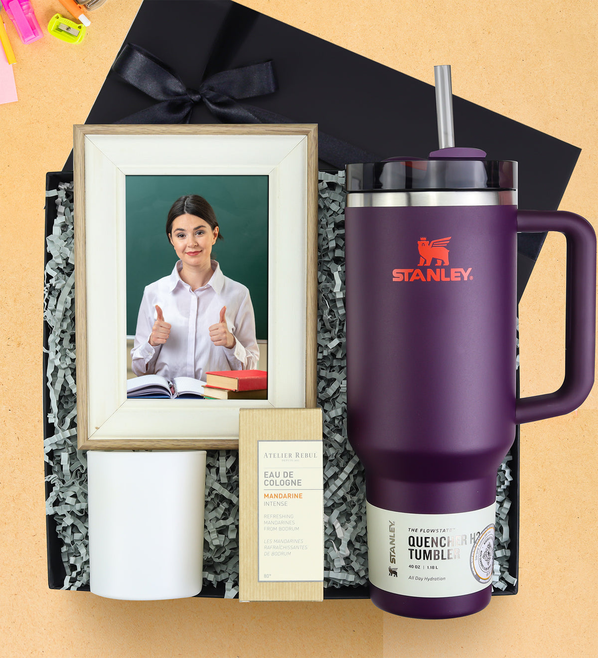 Stanley Termos & Atelier Rebul Kolonya & Mum & Çerçeve Premium Okula Dönüş Hediye Seti