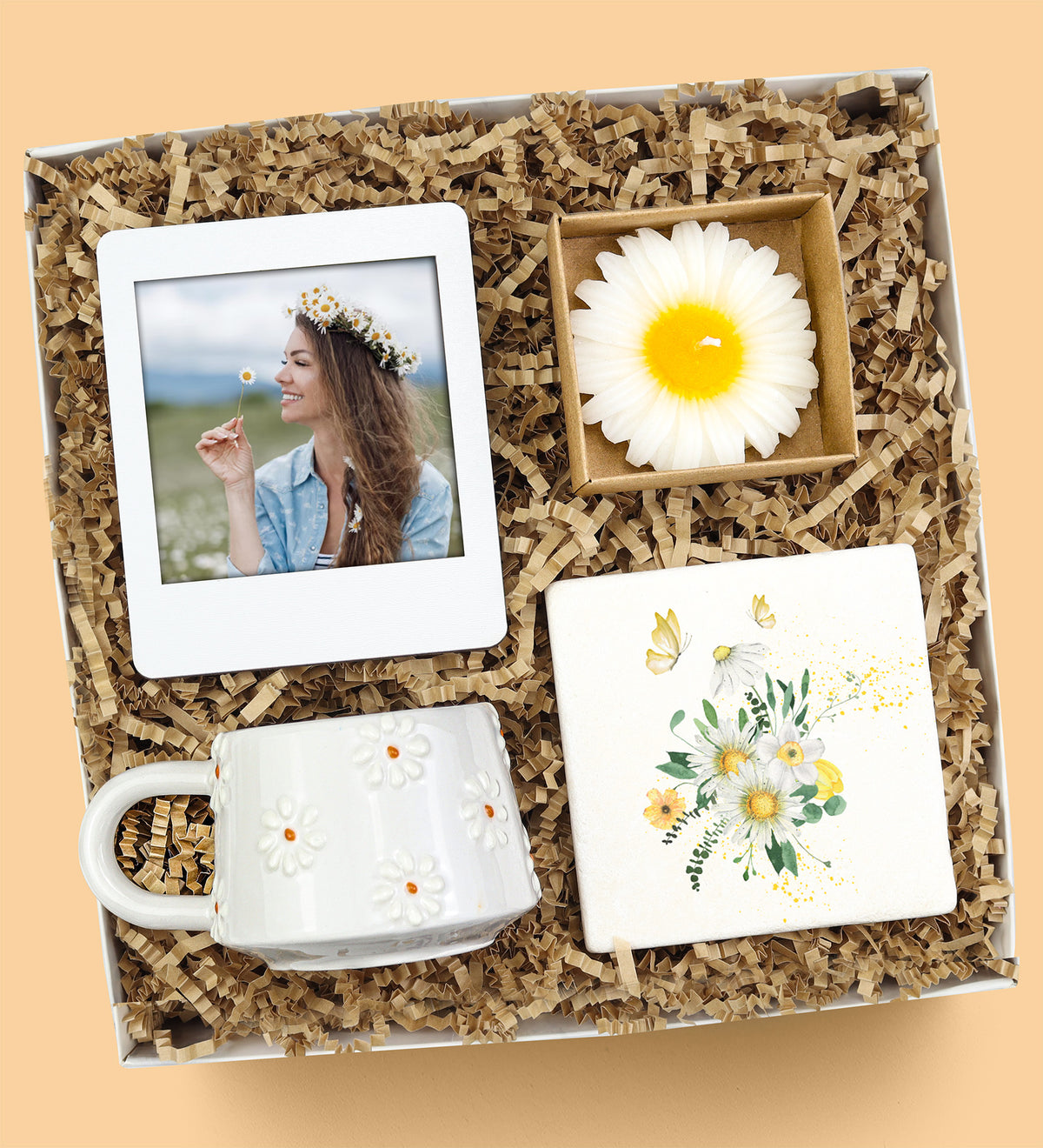 El Yapımı Kupa & Taş Bardak Altlığı & Mum & Çerçeve El Emeği Hediye Seti