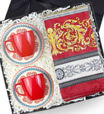 2 li Seramik Kahve Fincanı & Versace Model Saten Şal Hediye Seti