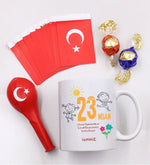 Kişiye Özel Kupa & Türk Bayrağı & Balon & Kupa & Lavi Çikolata 23 Nisan Hediye Seti