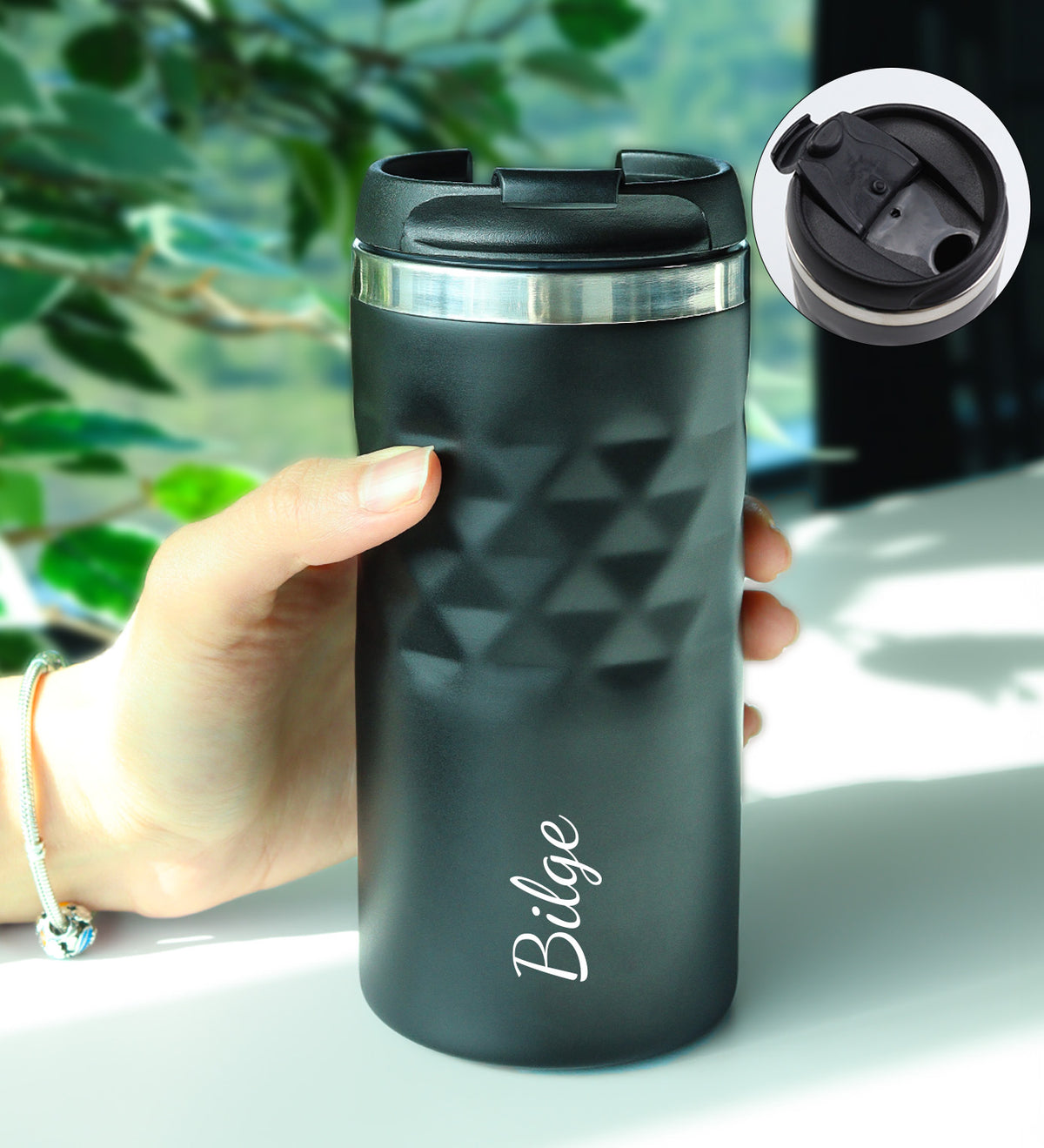 Yılbaşına Özel Kutusunda Siyah Kristal Termos & French Press & Alerya Premium Filtre Kahve & Siyah Kupa Çam Ağacı & Siyah Metal Kutulu Mum