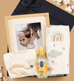 21x21cm Paspartu Çerçeve & Müslin Bez Örtü & Zıbın & Emzik Askısı & Eyüp Sabri Tuncer Bebek Kolonyası Hediye Seti