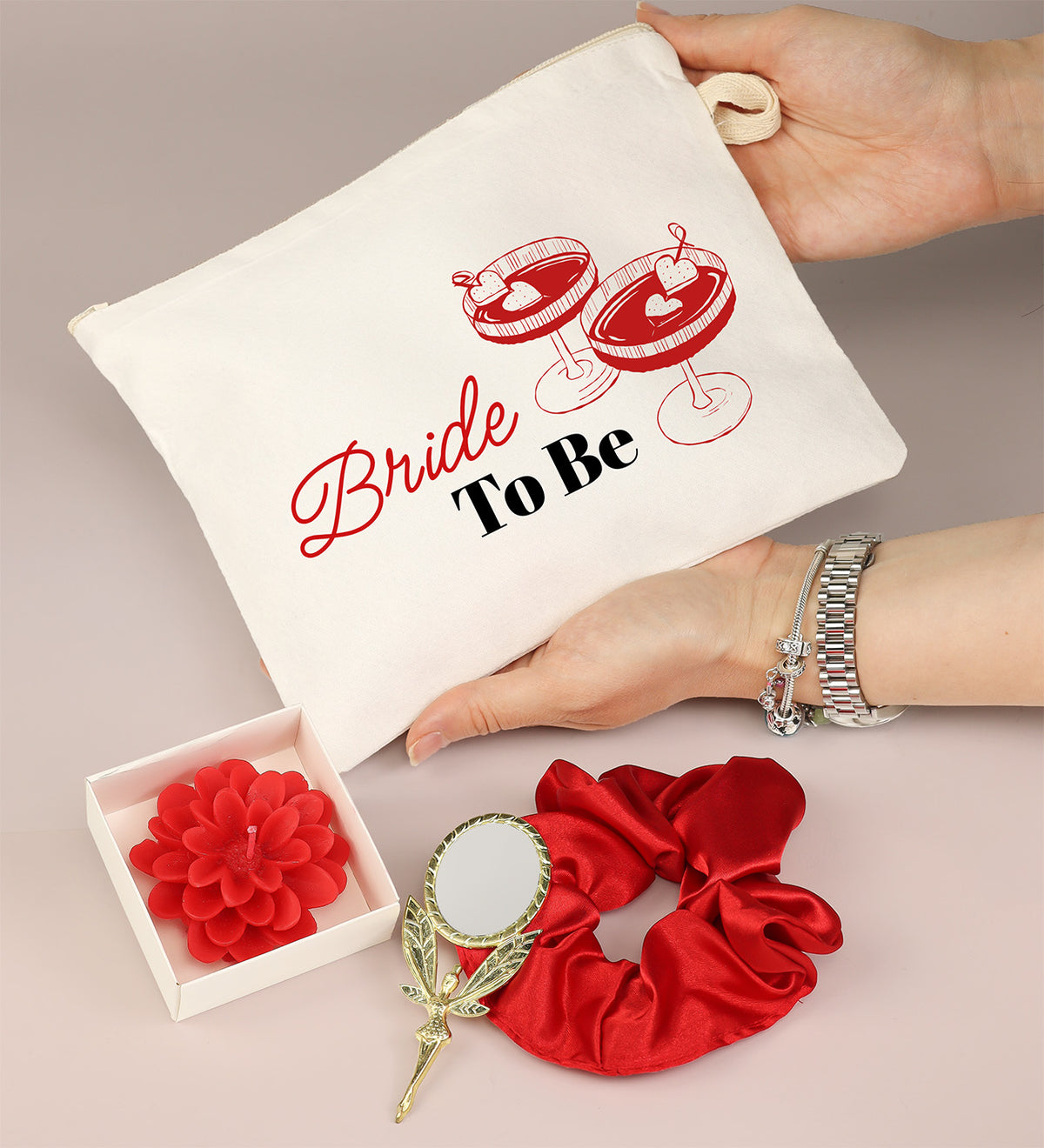 Bride Ham Bez Çanta & Lotus Mum & Saten Toka & Peri Ayna Hediyelik Set