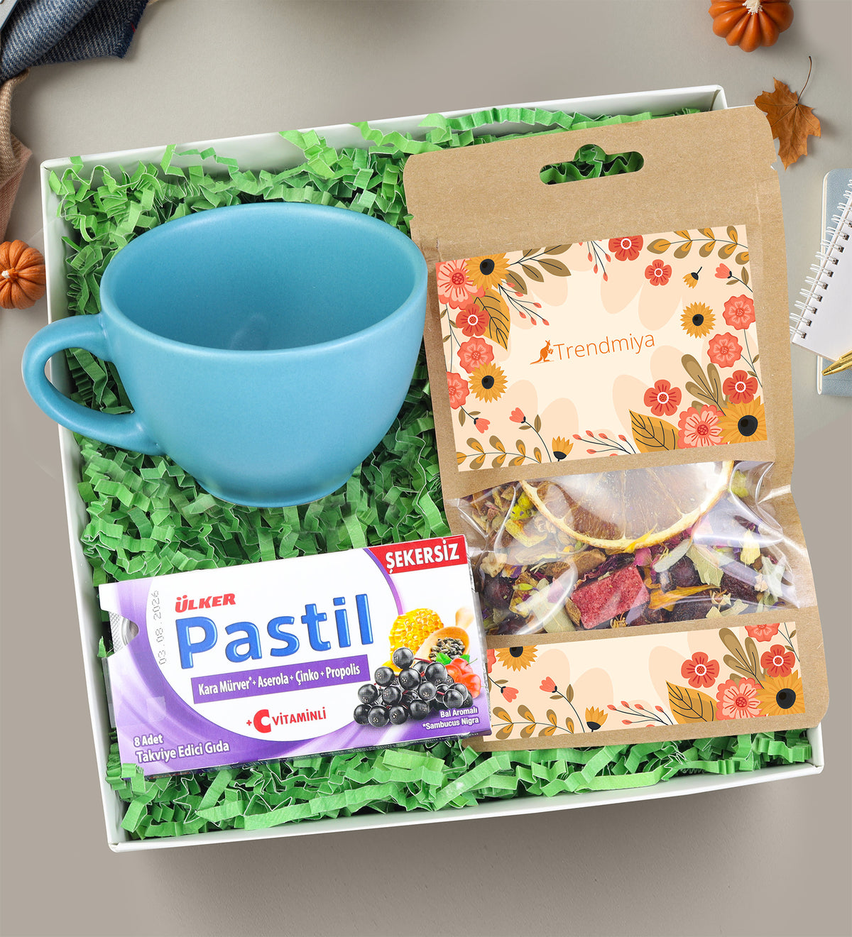 Bitki Çayı & Çay Fincanı & Pastil Geçmiş Olsun Hediye Seti