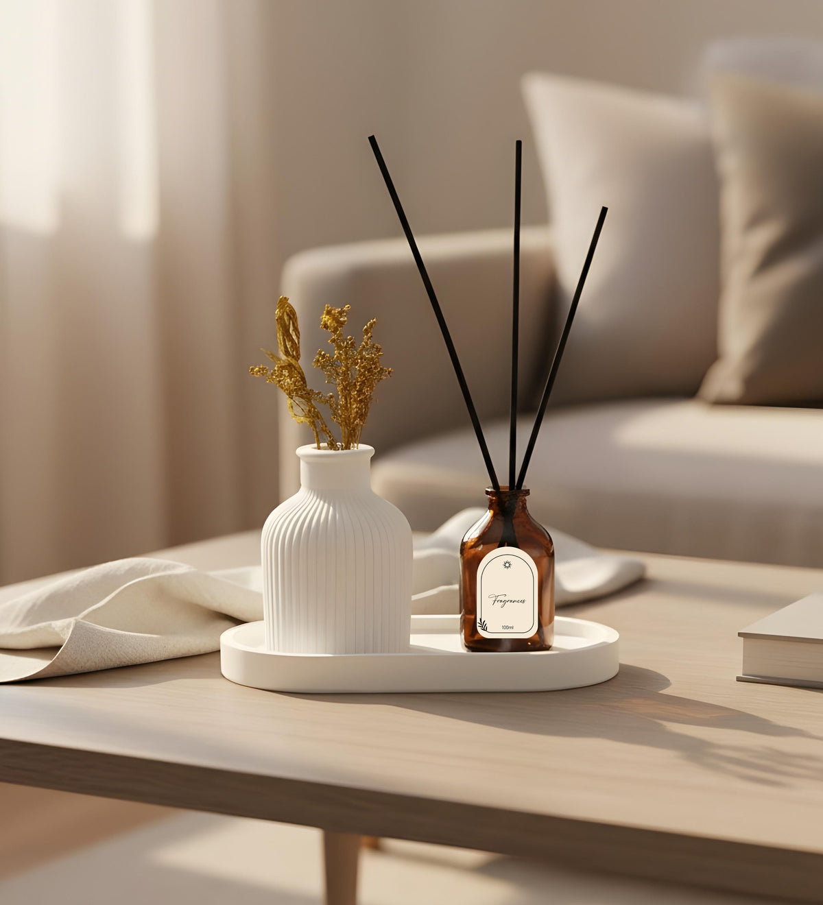 Dekoratif Standlı Alçı Vazo Biblo & Oda Kokusu Seti