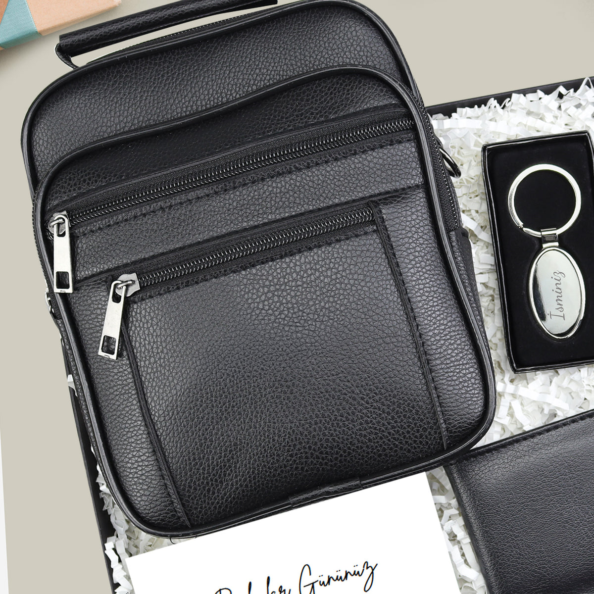 Kişiye Özel Anahtarlık & Cüzdan & El Çantası Babalar Günü Hediye Seti