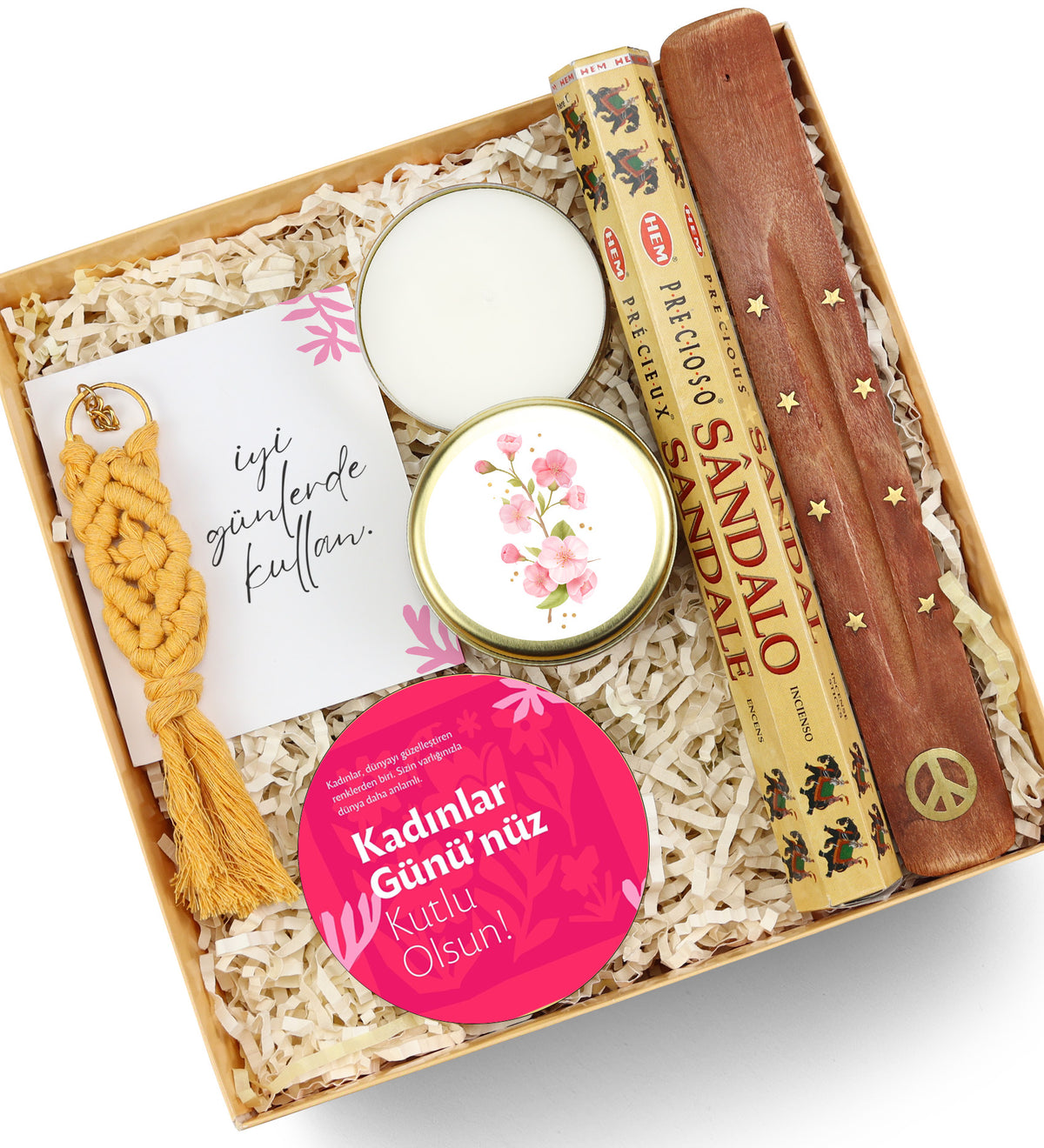 Makrome Anahtarlık & Mum & Bardak Altlığı & Tütsü Hediye Seti