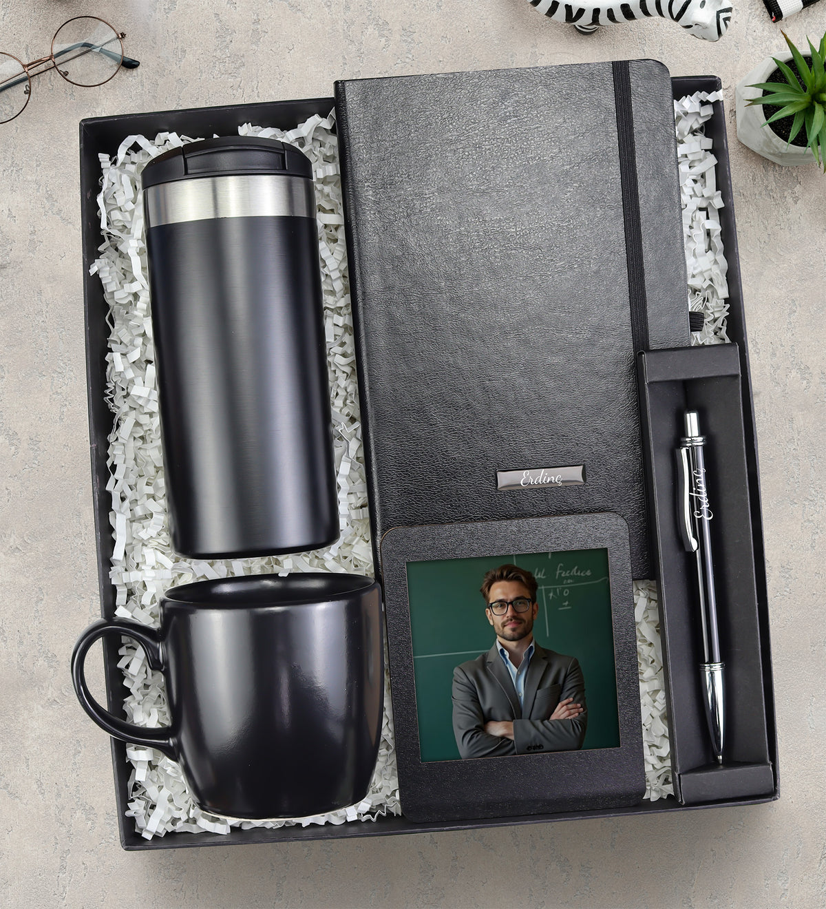 Çelik 350ml Termos & Defter & Kalem & Kupa & Çerçeve Hediye Seti