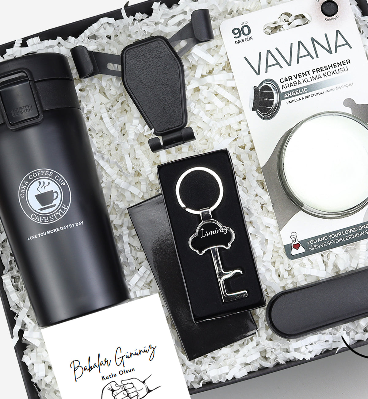 Kişiye Özel Anahtarlık & Numaratör & Klima Kokusu & Telefon Tutucu & Termos Babalar Günü Hediye Seti