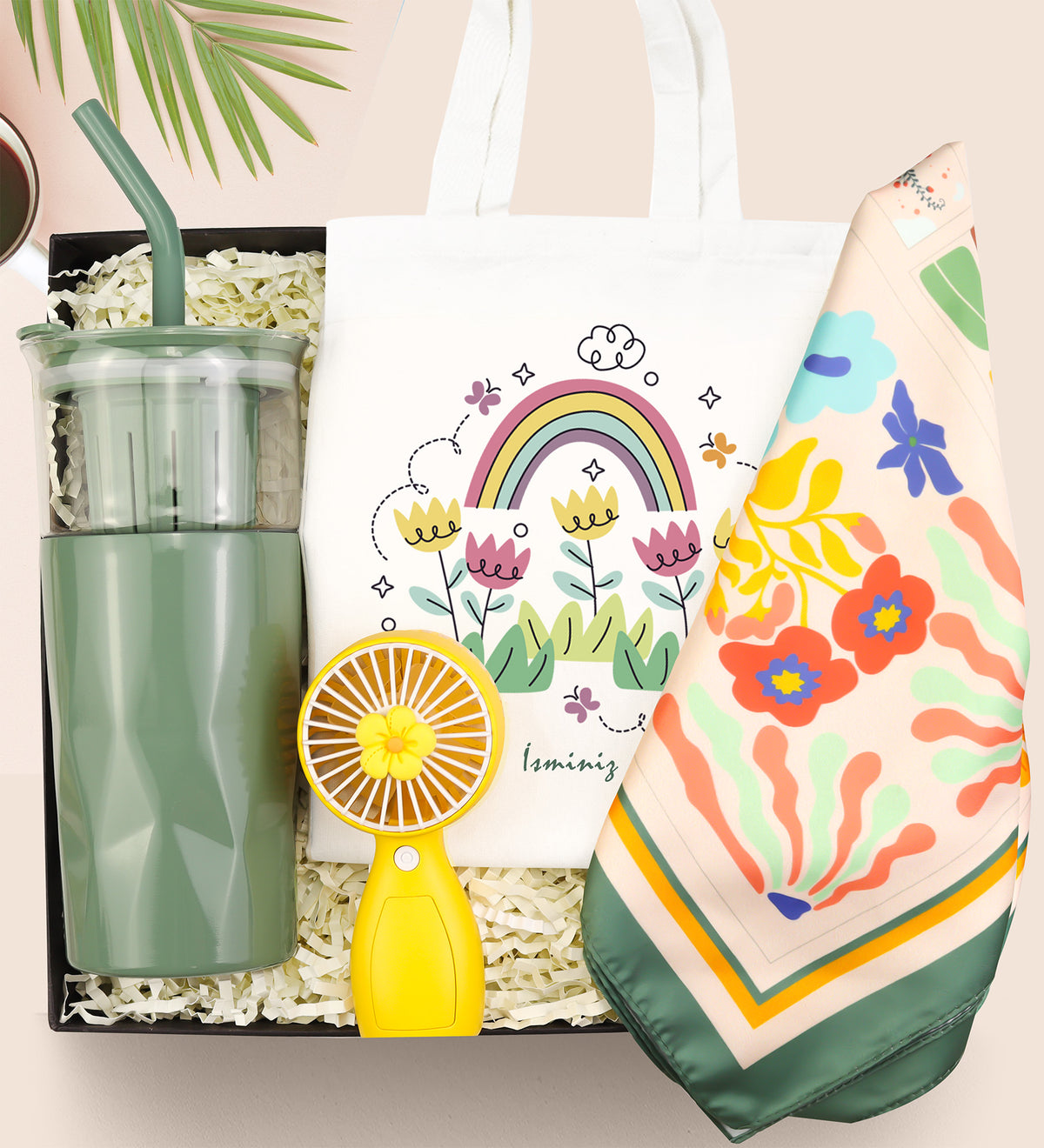 Cam Detox Termos & El Fanı & Fular & Bez Çanta Yaz Hediye Seti