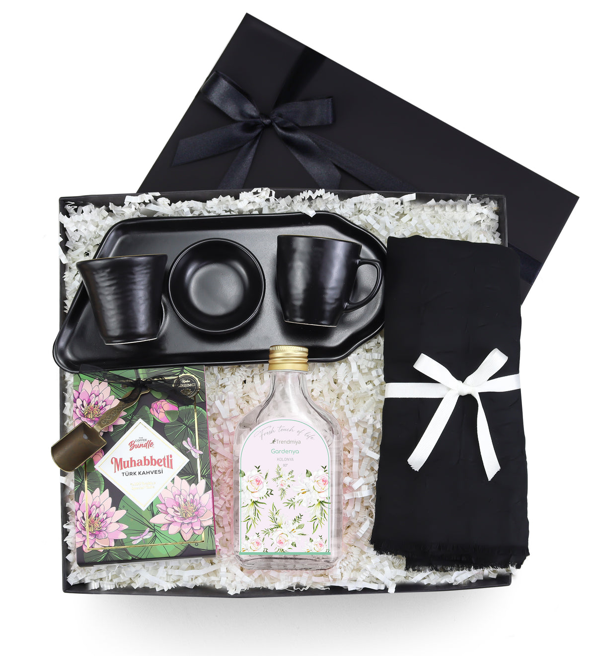 Kolonya & Türk Kahvesi & Siyah Şal & Türk Kahvesi Sunum Seti
