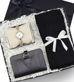 Taşlı Kadın Saati & Siyah Şal & Cüzdan Hediye Seti