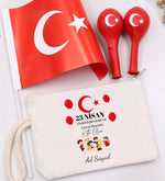 Kişiye Özel Bez Çanta & 2'li Balon &Türk Bayrağı 23 Nisan Hediye Seti