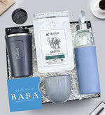 Lacivert Dereceli Termos & Mavi Matara & Alerya 200gr Çekirdek Filtre Kahve & Mavi Porselen Kupa Hediye Seti