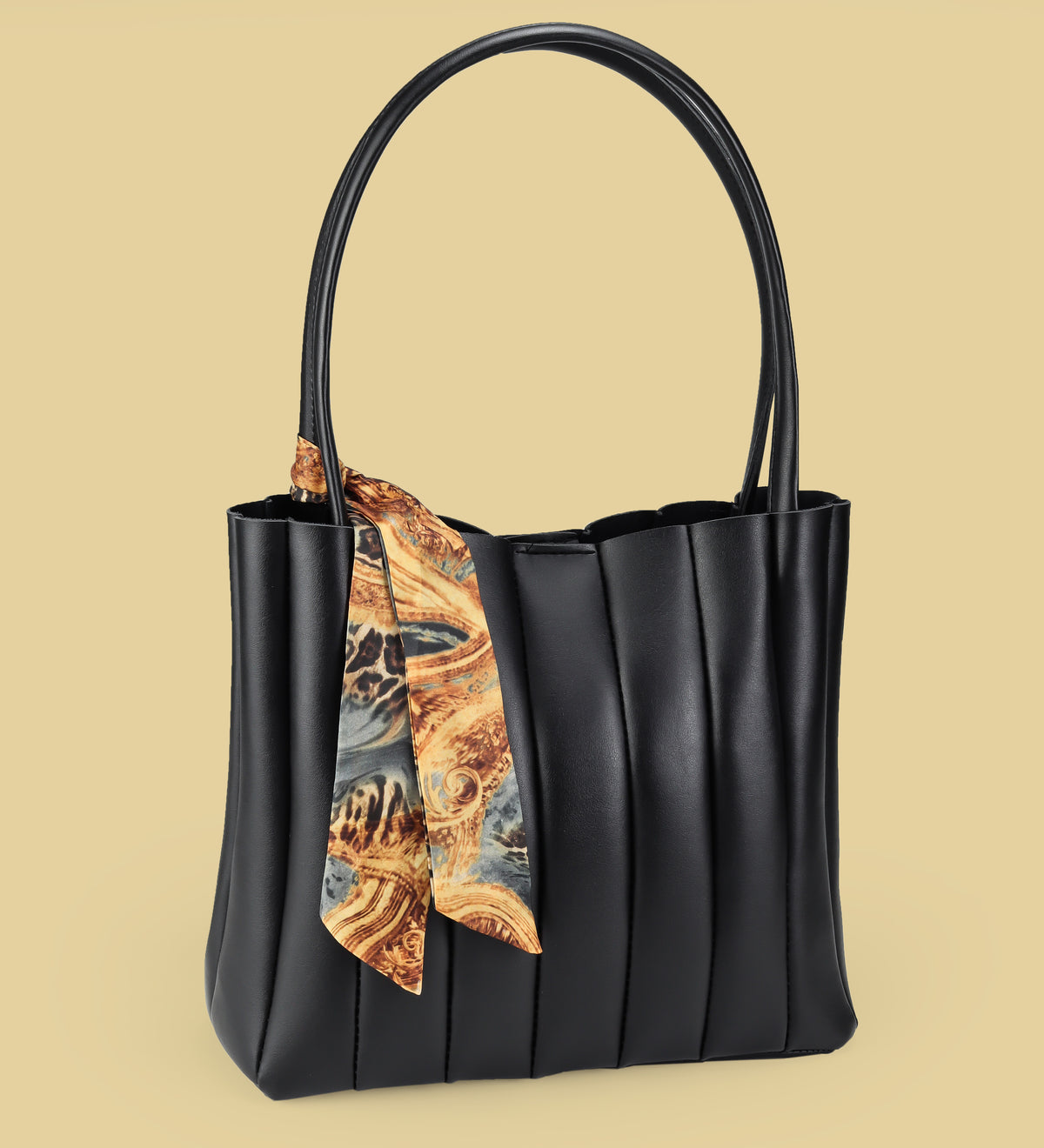 Fularlı Büyük Boy Siyah Kadın Çanta