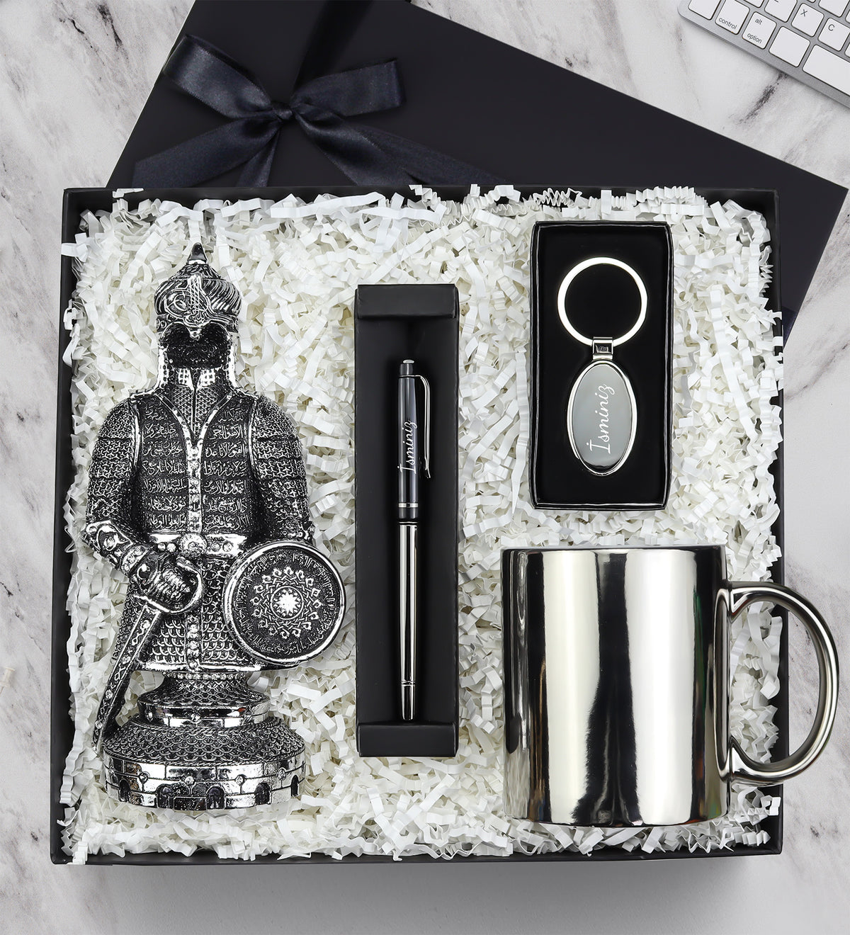 Fetih Zırh Ayetel Kürsi Biblo & Anahtarlık & Gümüş Kupa & Kalem Premium Hediye Seti