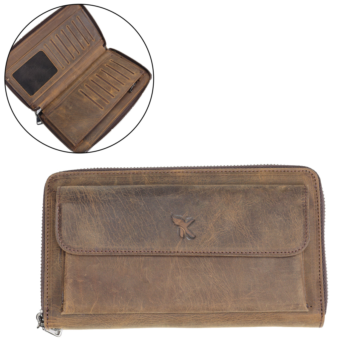 Hakiki Deri Fermuarlı El Çantası ve Cüzdanı BC426-11