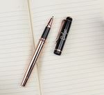 Kişiye Özel Kahverengi Defter & Metalik Gold Roller Kalem & Porselen Türk Kahvesi Fincanı & Çizgili Porselen Kupa Hediye Seti