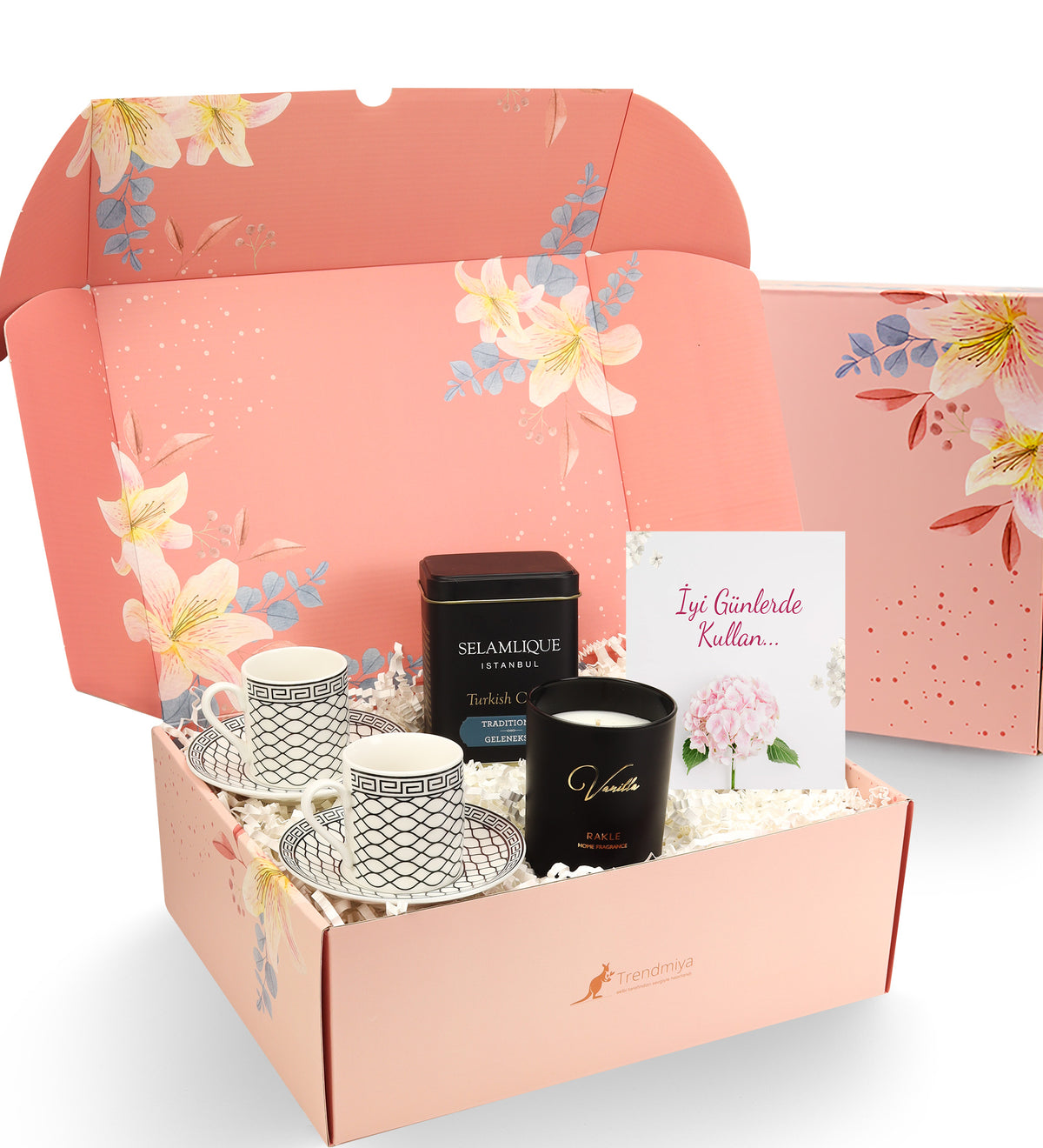 2'li Siyah Beyaz Fincan & Selamlıque Türk Kahvesi & Rakle Mum