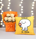 Ayıcık Buketi & Motto Yastık Hediye Seti