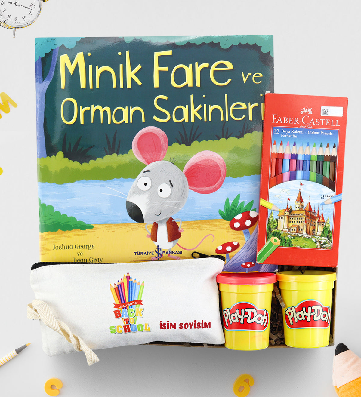Hikaye Kitabı & Faber Castell Boya Kalemi & Kalemlik & 2'li Oyun Hamuru Hediye Seti