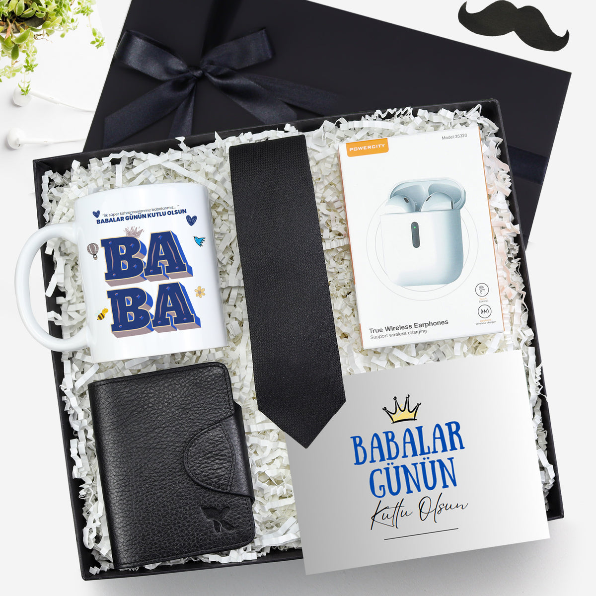Kravat & Kulaklık & Deri Cüzdan & Bardak Babalar Günü Hediye Seti