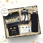 Kişiye Özel T Kupa & Siyah French Press & Özel Kılıflı 500 Ml Siyah Su Matarası & Gold Happy Birthday Mum Hediye Seti