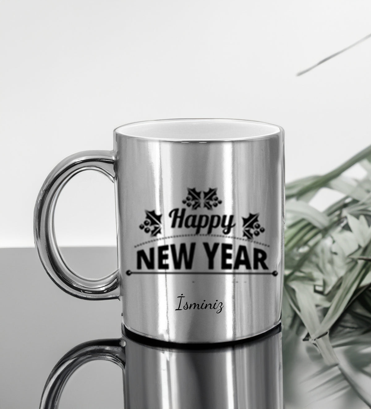 Kişiye Özel Tasarım 500 ML Dereceli Termos & Gri Spiralli Yeni Yıl Tarihli Ajanda & Metalik Roller Kalem & Ahşap Zeminli Mini Çam Ağacı & İnstagram Çerçeve & Kupa Hediye Seti