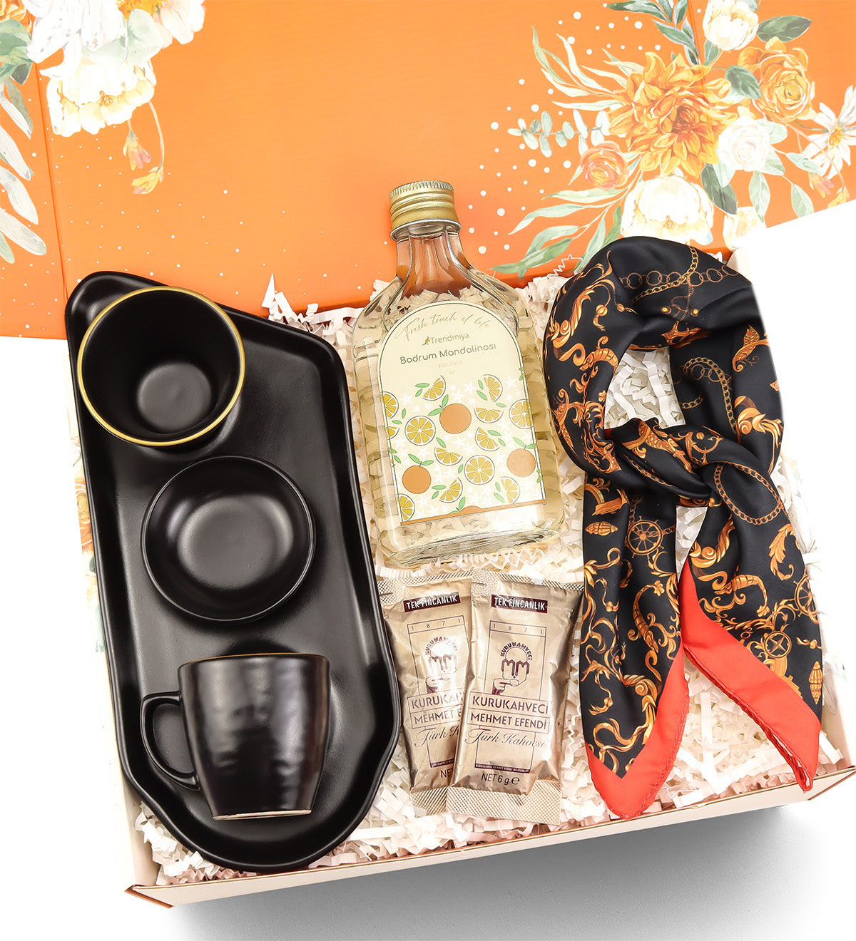 Kolonya & Fular & Türk Kahvesi & Fular & Türk Kahvesi Sunum Seti