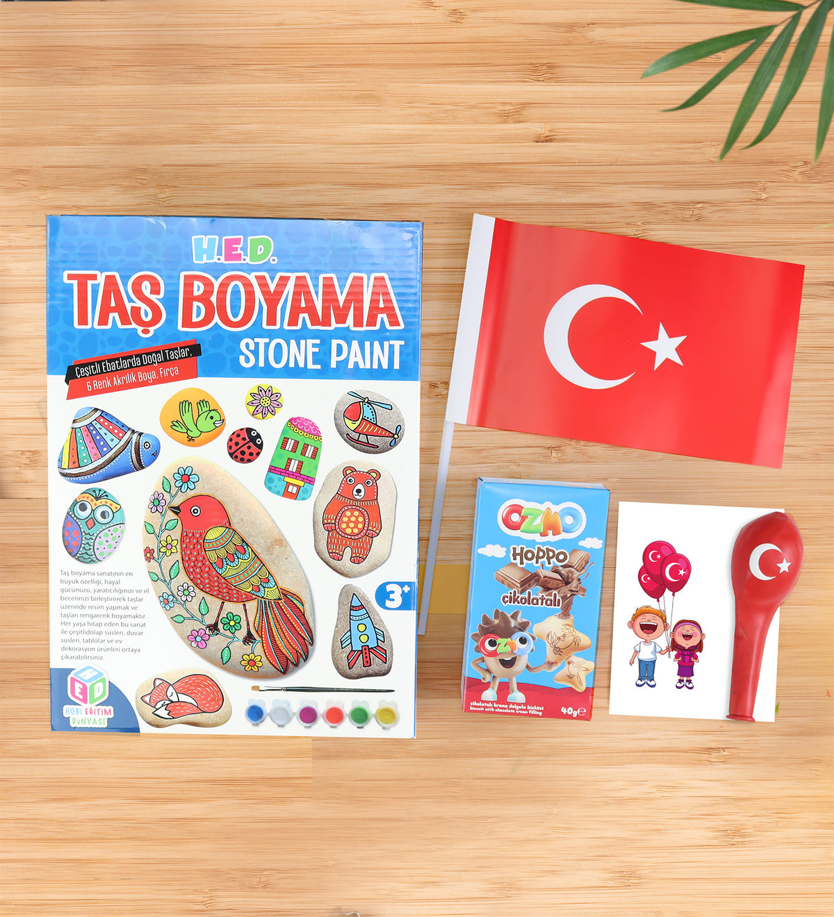 Taş Boyama & Balon & Türk Bayrağı & Ozmo Hediye Seti