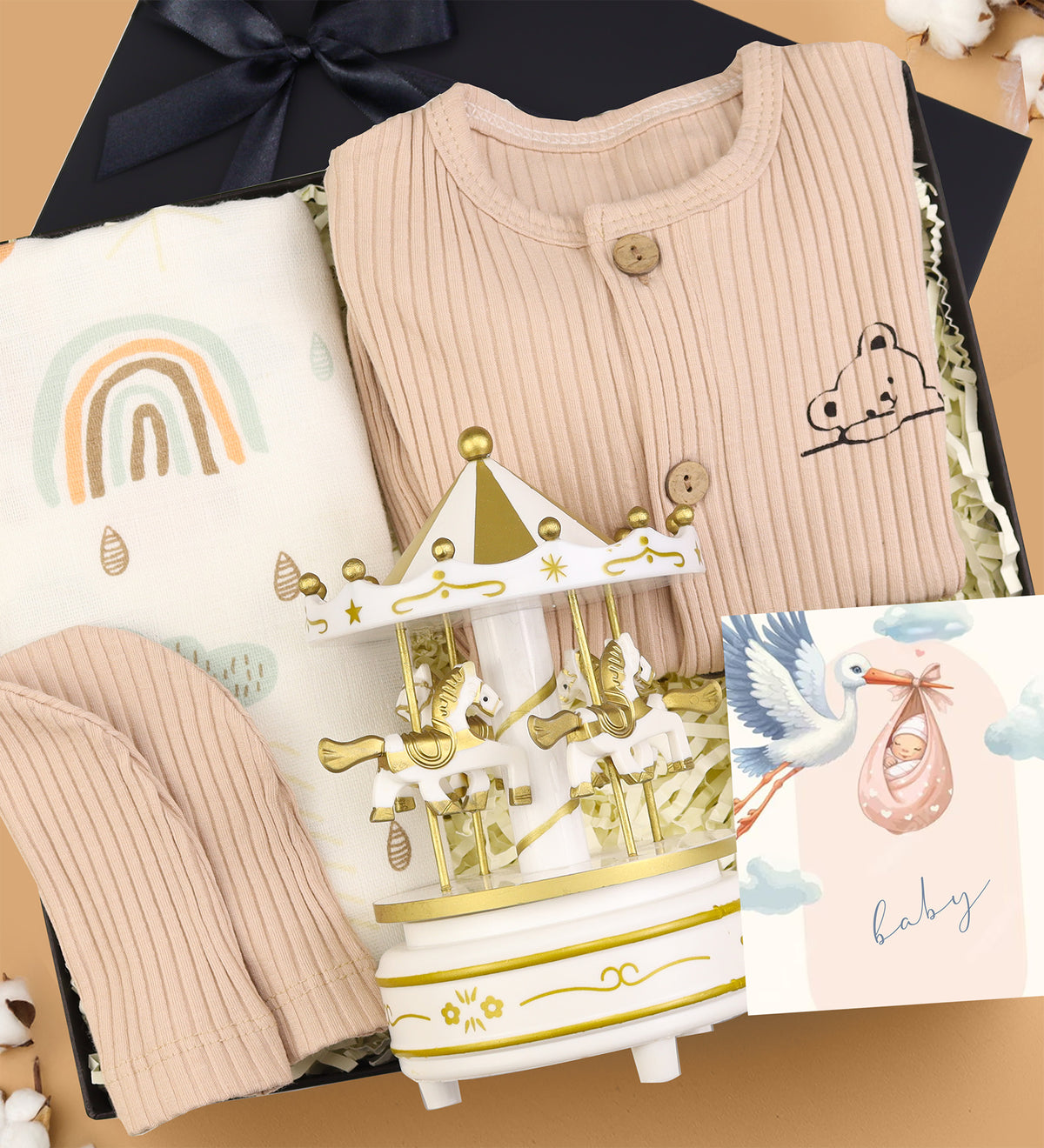 Bebek Takımı & Müslin Örtü & Atlıkarınca Premium Yenidoğan Hediye Seti