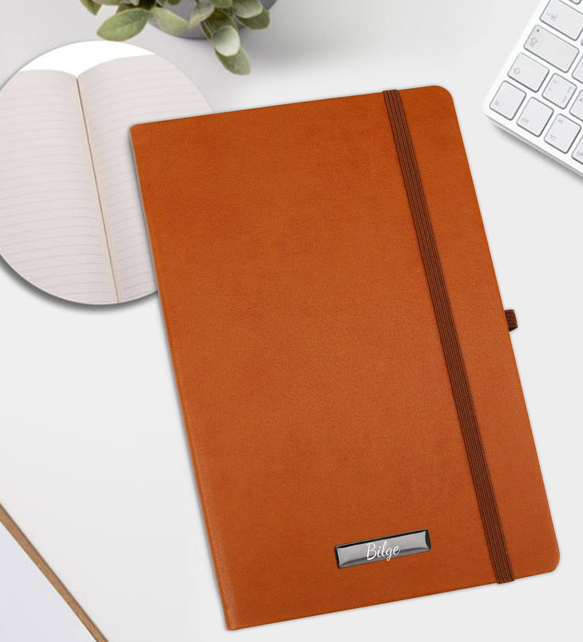 Kişiye Özel Kahverengi Defter & Metalik Gold Roller Kalem & Porselen Türk Kahvesi Fincanı & Çizgili Porselen Kupa Hediye Seti