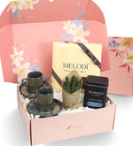 2li Fincan & Melodi Çikolata & Türk Kahvesi& Canlı Sukulent Çiçek Hediye Seti