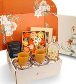 Turuncu Gül Kutusu & Seramik Kahve Fincanı & Türk Kahvesi & Bodrum Mandalinası Kolonyası Hediye Seti