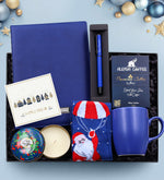 Yılbaşına Özel Spiralli Yeni Yıl Tarihli Ajanda & Kişiye Özel Mavi Mat Roller Kalem & Mavi Kupa & Alerya Premium Filtre Kahve & Yılbaşı Çorabı & Metal Kutulu Yılbaşı Mum Hediye Seti