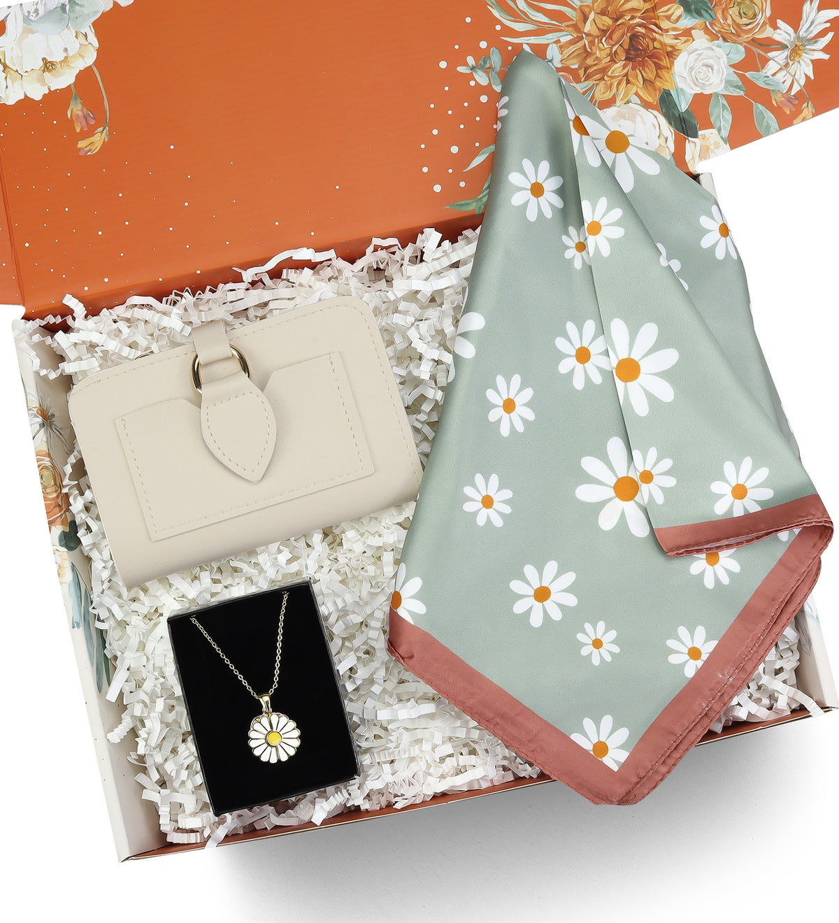 Papatya Kolye & Cüzdan & Fular Hediye Seti