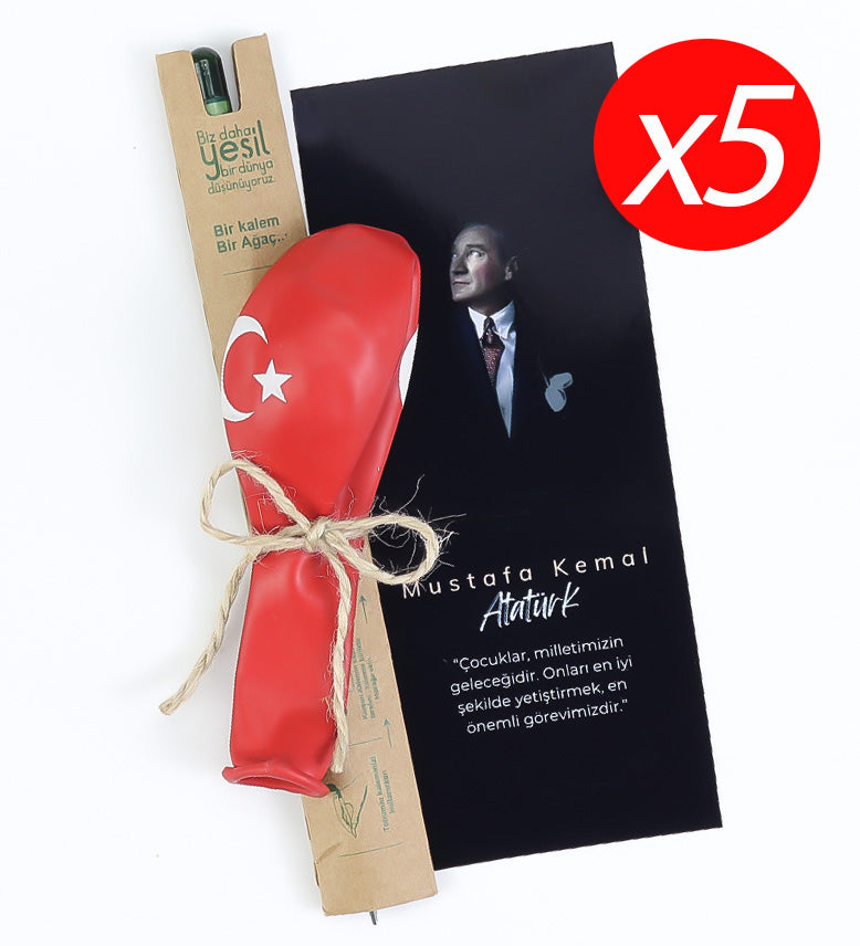 Tohumlu Kurşun Kalem & Balon Çocuğa Mini Hediye Seti (5 Adet)