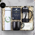Kişiye Özel Tasarım 500 ML Dereceli Termos & Siyah French Press & Siyah Kupa & Alerya Premium Filtre Kahve Hediye Seti