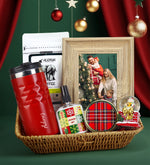 Özel Sepetinde Kristal Termos & 250gr Brazil Filtre Kahve & Dokulu Çerçeve & Kar Küresi & Ekose Mum & 50 ml Pet Şişe Kolonya Hediye Seti