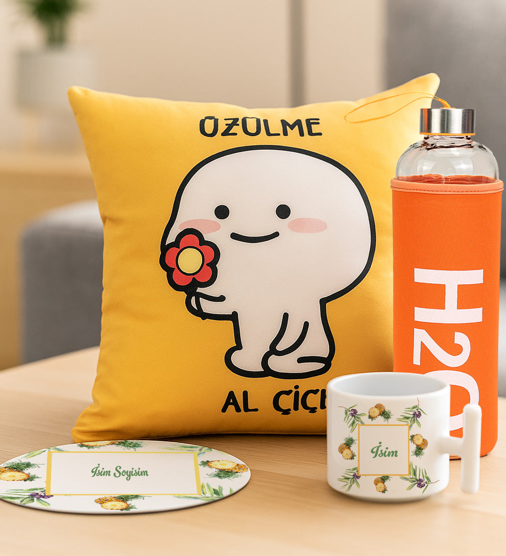 Yastık & Matara & T Kupa & Mousepad Hediye Seti